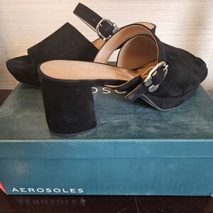 AEROSOLES Black Mules with Block Heel